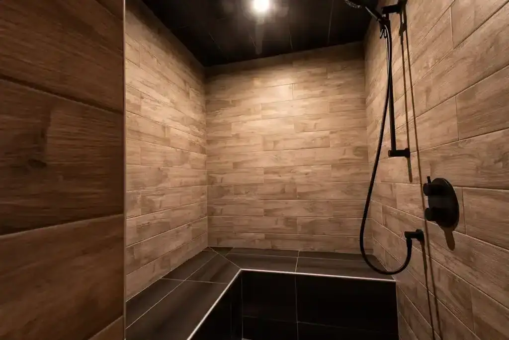 Chalet haut de gamme avec expérience thermale complète digne d’un spa nordique privé - Bain vapeur intérieur de type hammam